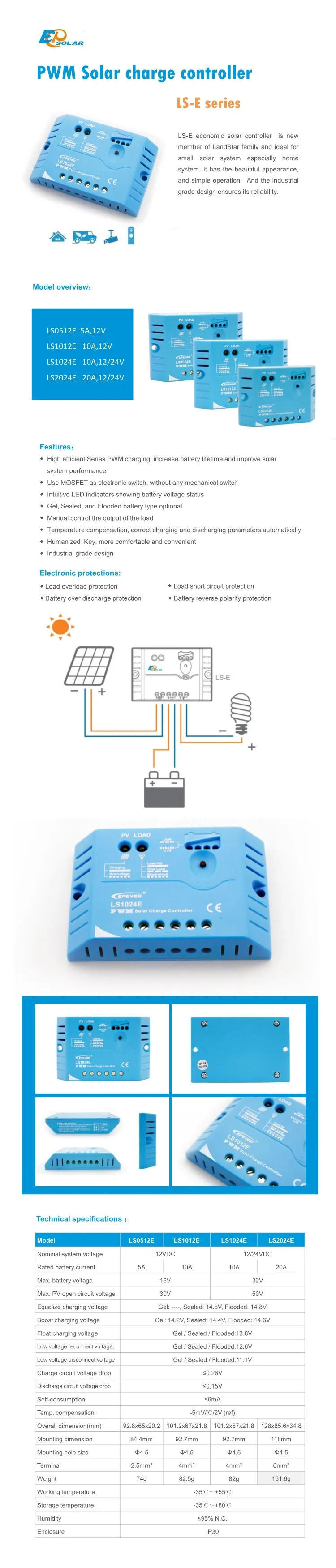 EPSOLAR LS1012E 10A 12 V EP EPEVER PWM LandStar Контроллер заряда