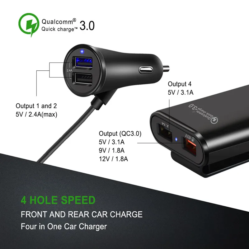 USB Автомобильное зарядное устройство 4 порта QC3.0 + 2.4A + 3.1A USB Автомобильное зарядное устройство Универсальный USB Быстрый адаптер с 5.6ft удлините... USB Автомобильное зарядное устройство 4 порта QC3.0 + 2.4A + 3.1A USB Автомобильное зарядное устройство Универсальный USB Быстрый адаптер с 5.6ft удлините...