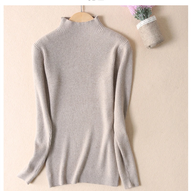 

High Quality elastic Cashmere Sweater Women Pullover Sweater Knitted turtleneck sweater solid color women's basic sweater
