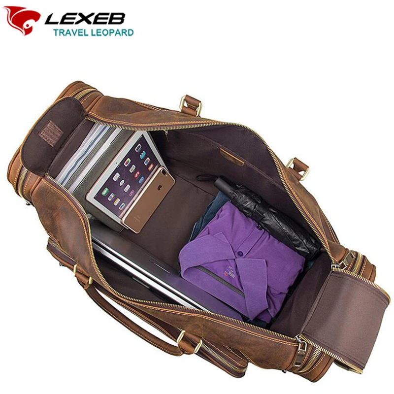 LEXEB Full Grain Leather Business Travel Duffle For Men Overnight Weekender Big Bag Carry On Luggage Top Quality Large Brown | Багаж и