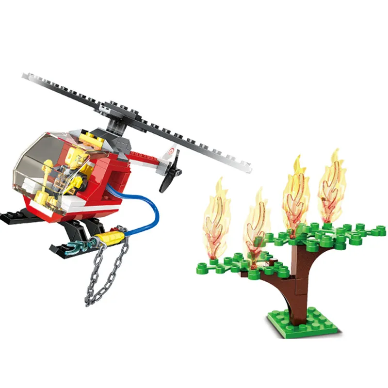 113pcs Fire Series Forest Helicopter Rescue Model Building Kits Blocks