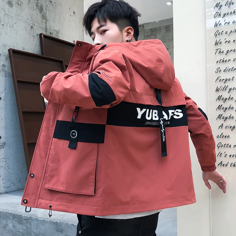 Japanese Cargo Jackets Men Streetwear Spring Autumn Hooded Mens Jacket Loose Punk Rave Hip Hop Street Wear Zipper Coat Men 5J96