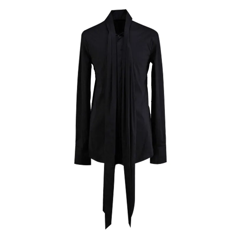 

Men Bow Collar Long Sleeve Dress Shirt Fashion Male Punk Gothic Style Solid Slim Fit Casual Shirts Stage Show Clothing