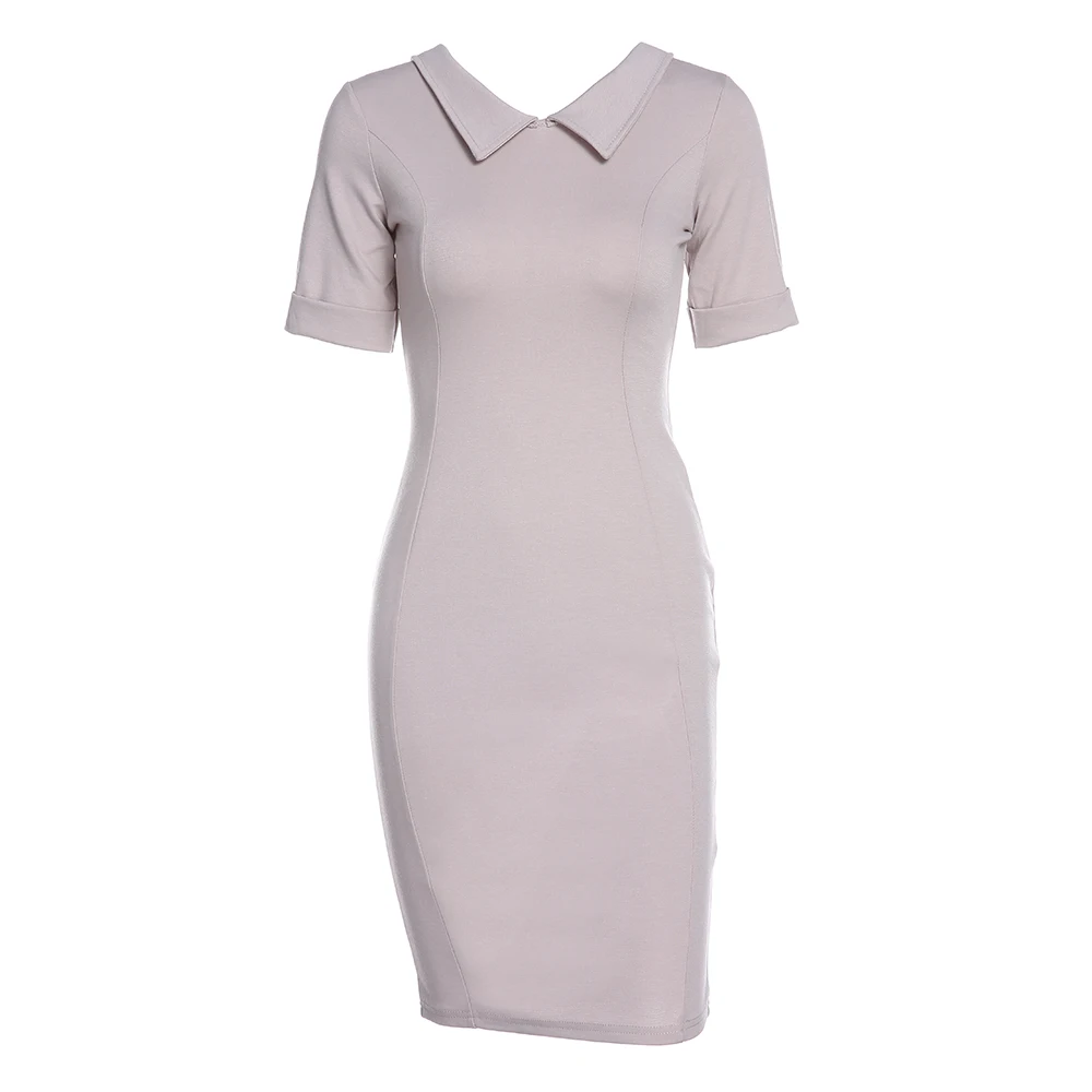 

Kenancy New 4 Colors Solid Lapel Neck Office Pencil Party Dress Women Super-elastic Knee-Length Bodycon Vestidos OL All-match