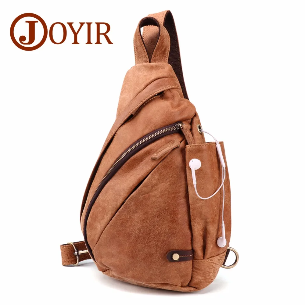 

JOYIR Male Shoulder Bags Men Vintage Genuine Leather Chest Bag Pack USB Charging School Short Trip Crossbody Messengers Bags 410