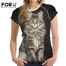 FORUDESIGNS/Модная женская футболка с крутым рисунком кота, женские футболки с круглым вырезом, летние дышащие топы для девочек, футболки, одежда Mujer