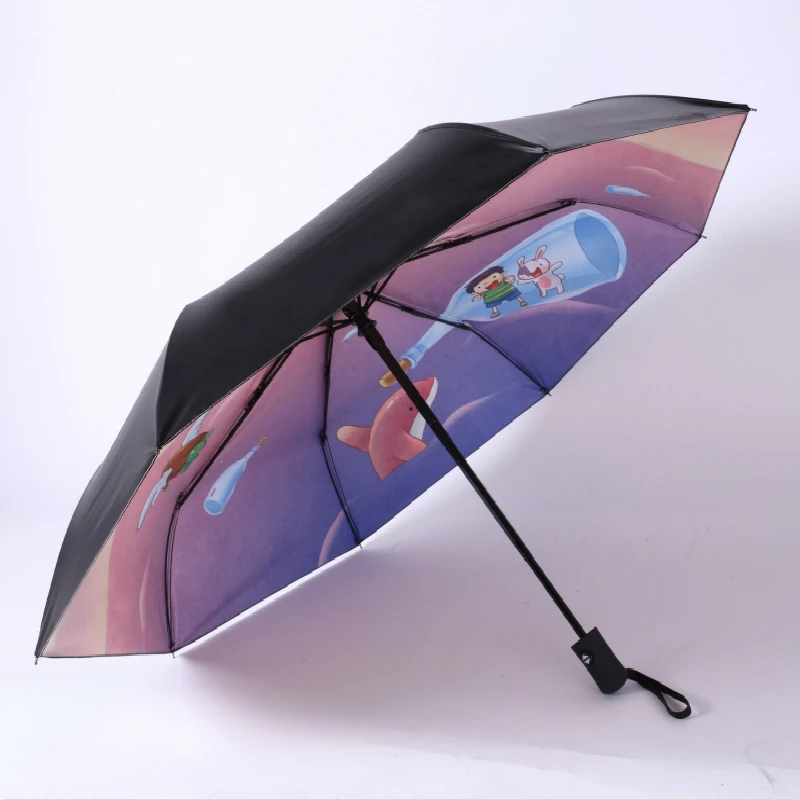 Автоматическая Мультфильм фотографии женщин солнечный и дождливый зонтик защита от солнца черный клей зонтик складной зонтик для девочки