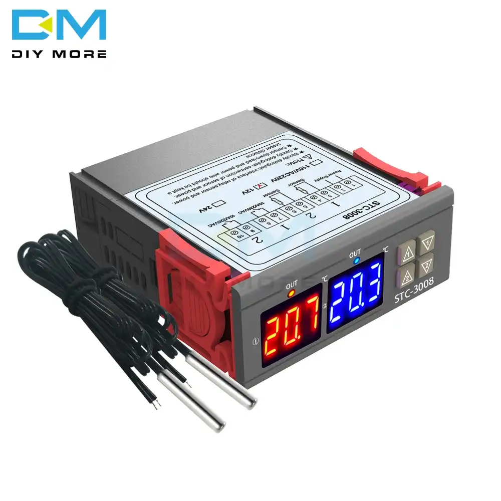 12V Filfeel wosume Controlador de Temperatura STC-3008 Termostato Inteligente Digital Interruptor de Controlador de Temperatura Ajustable con Doble NTC