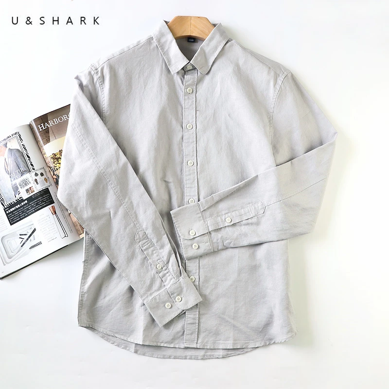 U& SHARK,, осенняя дышащая хлопковая льняная рубашка, мужская рубашка с длинным рукавом, Ретро стиль, повседневные рубашки, облегающие мужские рубашки