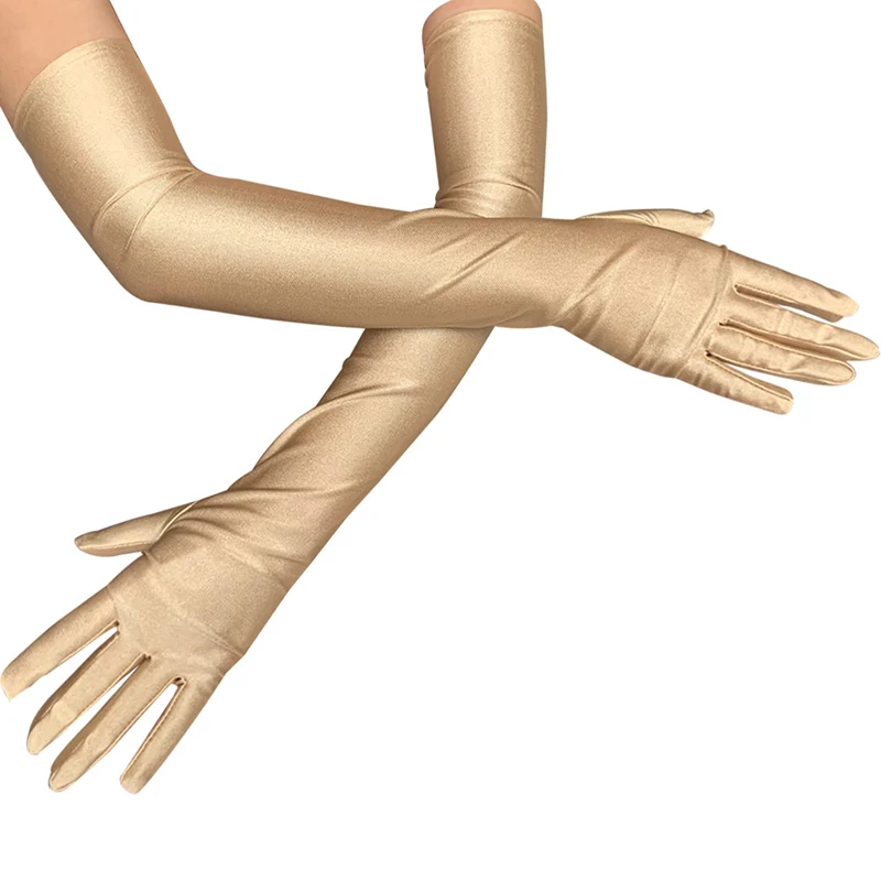 

1Pair Black Red White Champagne Long Finger Elbow Sun Protection Gloves Opera Evening Party Prom Costume Fashion Gloves 4 Colors