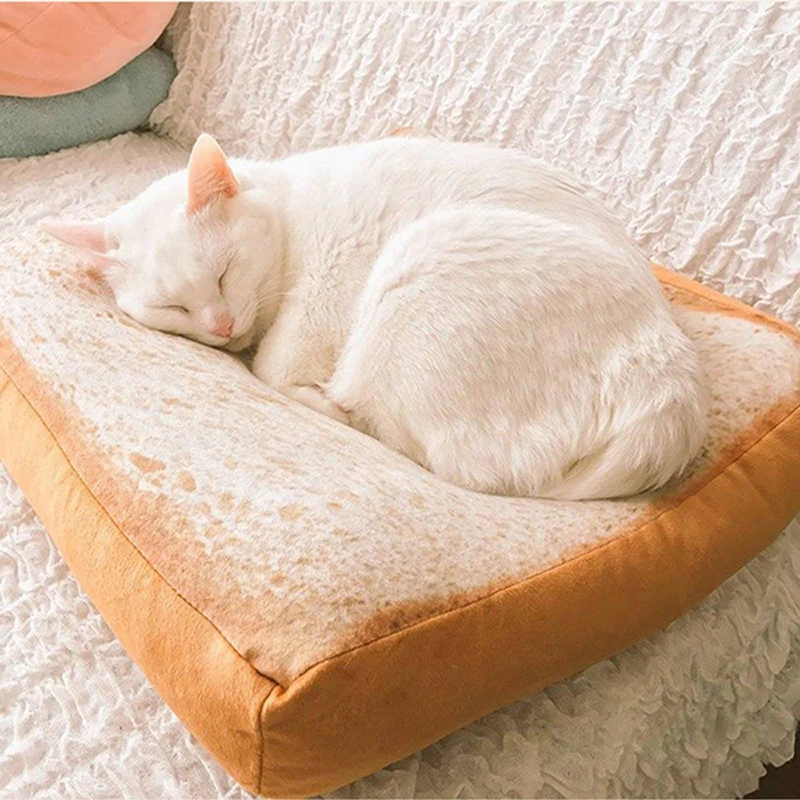 

1pc Sleeping Cotton Simulation Bread Slices Cat Plush for small dogs Toy Toast Cushion Soft Pillow Blanket Cushion Dog Beds/Mats