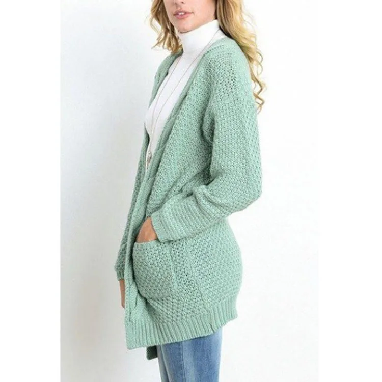 

Fashion Casual Pure Color V-Neck Long Sleeve Pockets Cardigans Knitted Sweater Loose Europe and American Style2