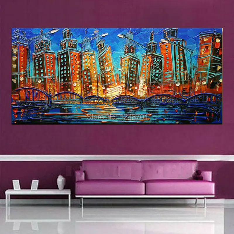 Chicago Painting City Lights  4ft Oil Painting Modern Street Lights Palette Knife Oil Abstract1 (3) - 