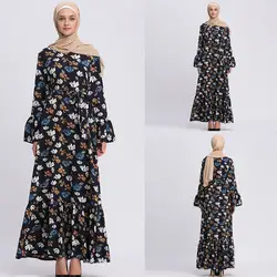 PlusSize Vestidos 2019 Абая Бангладеш Стиль мусульманские летние маленький цветочный трубы рукавом вышивка Элегантный свободное платье Z319