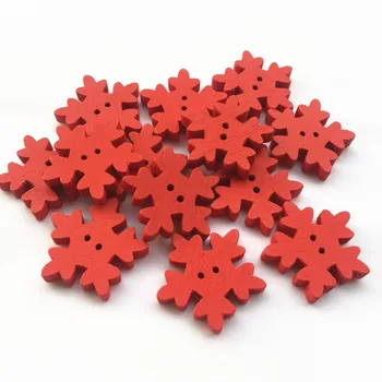 

100pcs 25mm Red Wood Snowflake Shaped Buttons Sewing Embellishments Scrapbooking Cardmaking Crafts Xmas Christmas Button
