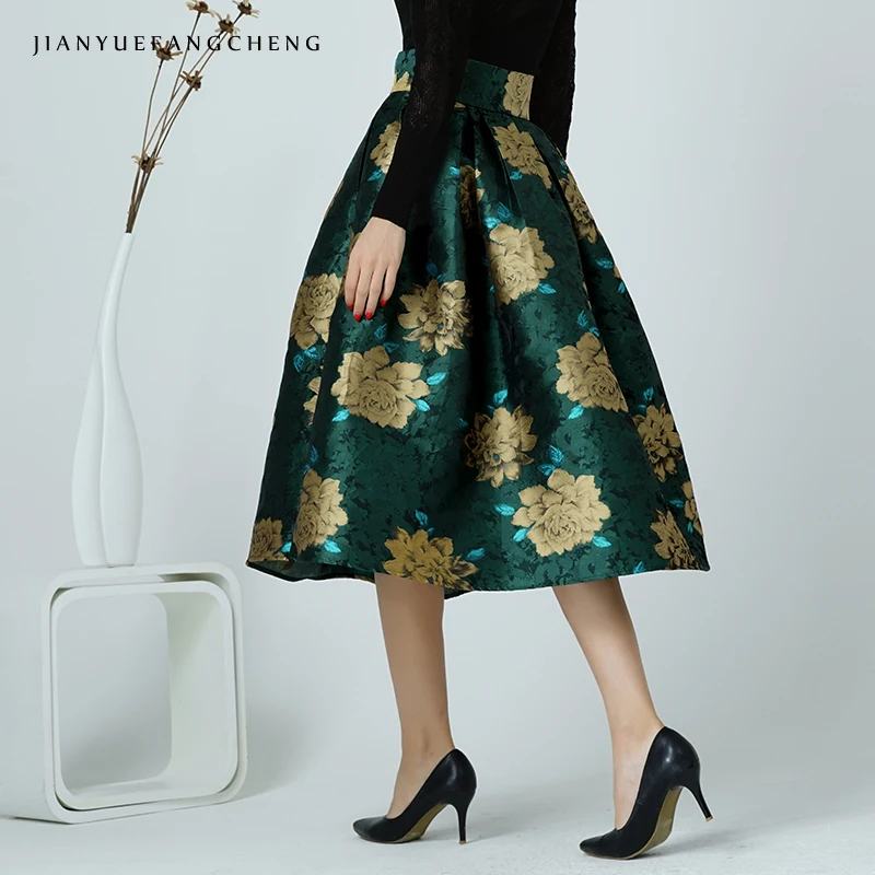 2019 Vintage Womens A Line High Waist Tutu Skirt Floral Pleated Ball Gown Ladies Plus Size Midi Skirt Mid-Calf Jupe For Women 2019 Vintage Womens A Line High Waist Tutu Skirt Floral Pleated Ball Gown Ladies Plus Size Midi Skirt Mid-Calf Jupe For Women