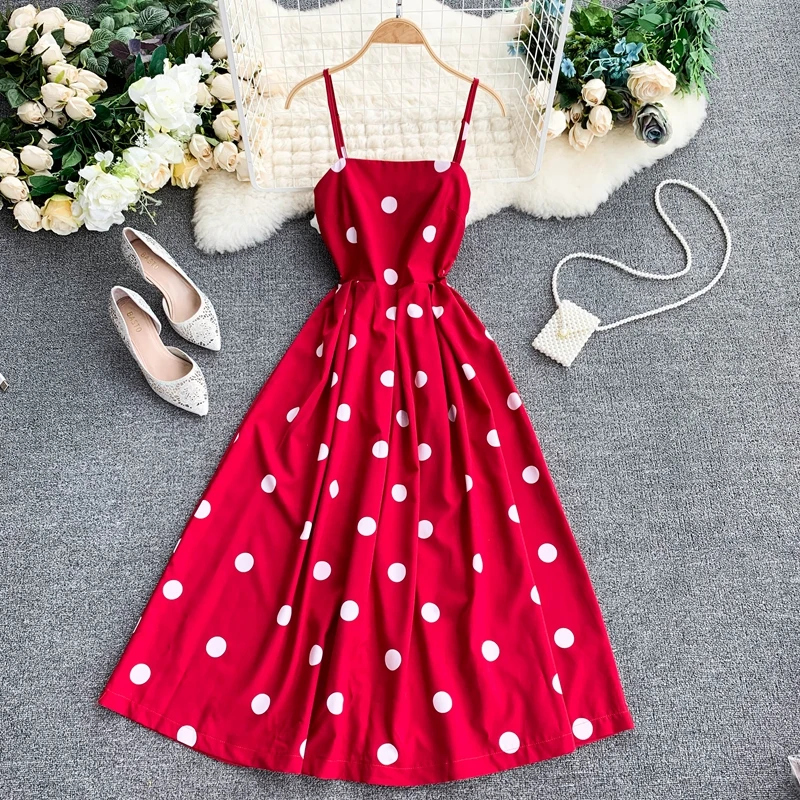 Новые модные женские платья красное платье в горошек ретро