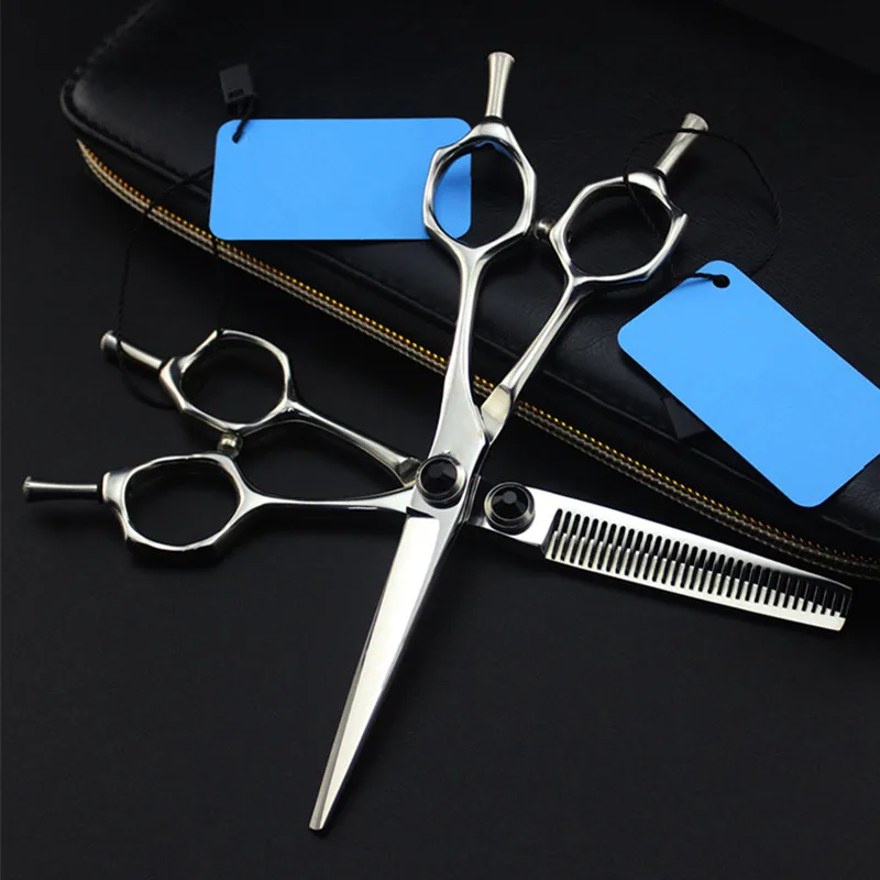 Япония 440c " A Форма драгоценный камень волосы scissorsbarber ножницы серебристый сапфир резка Парикмахерские ножницы Япония 440c парикмахер