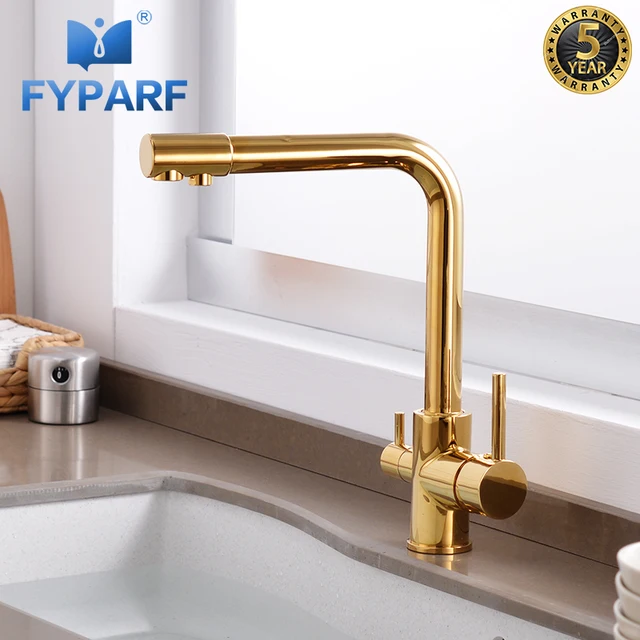 Cheap FYPARF Drink Water Kitchen Faucets Multi-color 360 Degree Rotation 3 Way Water Filter Purifier Kitchen Sink Taps Brass Mixer 