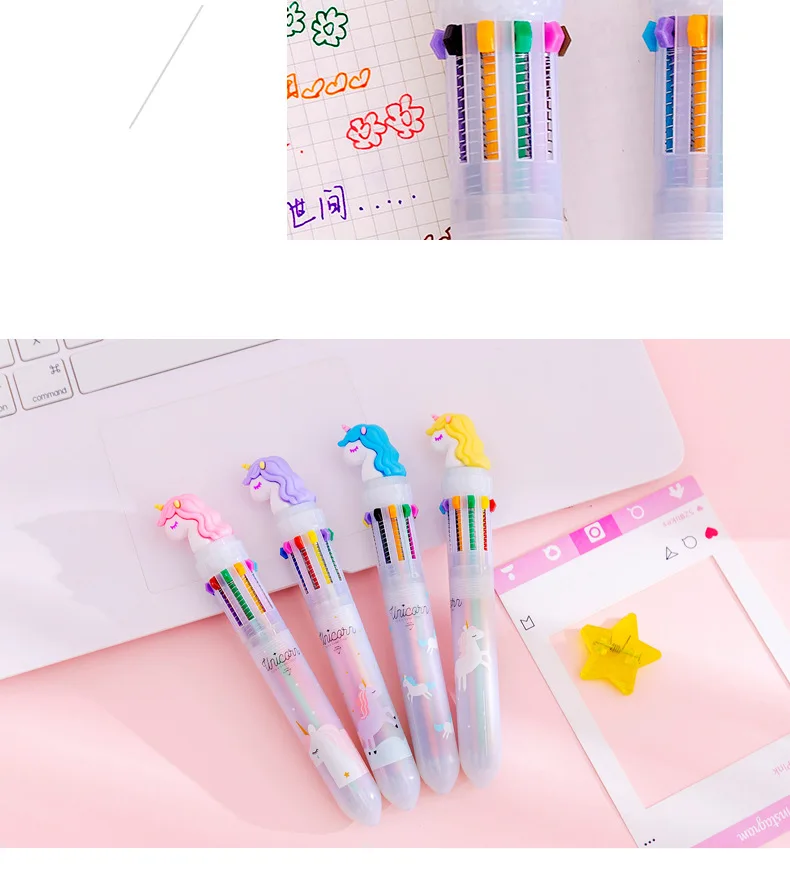 Colorful Cartoon Rainbow Unicorn 10 Colors Ballpoint Pen School Office Supply Writing Supply Gift Stationery Papelaria Escolar