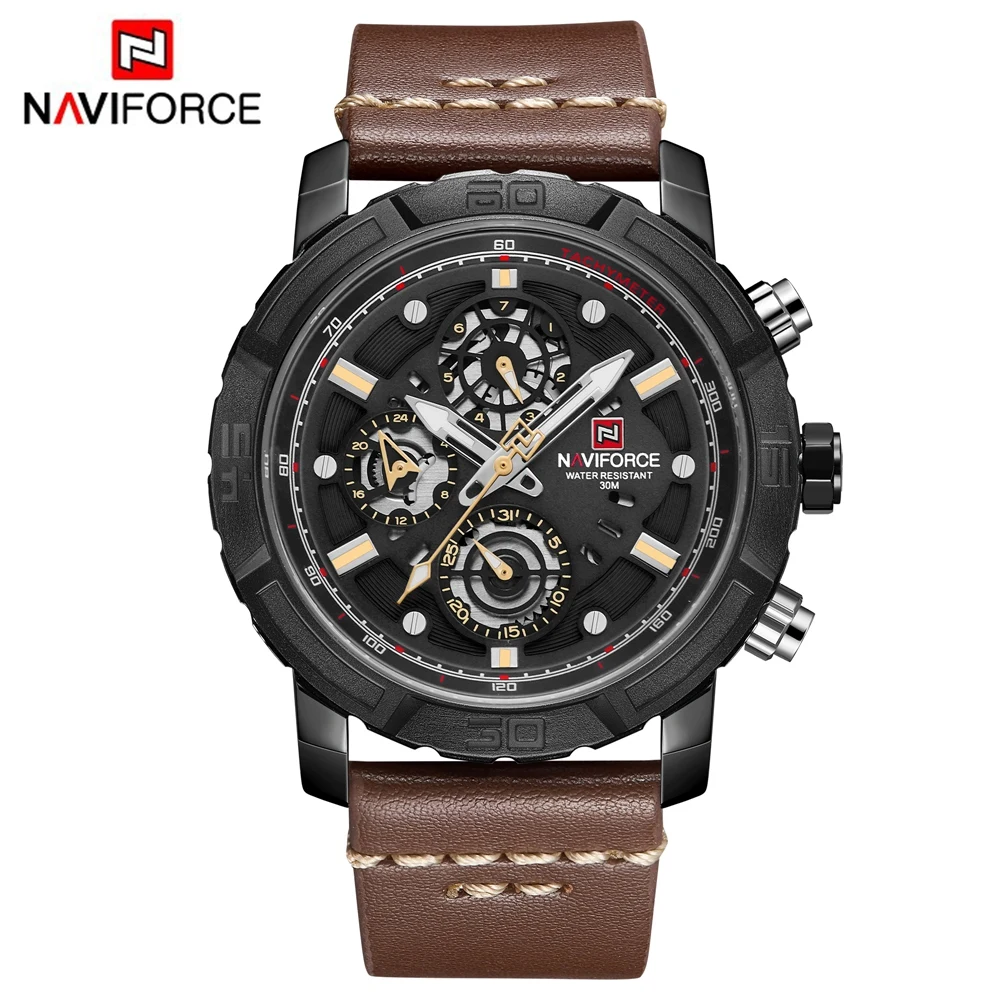Naviforce модные Повседневное кварцевые часы Для мужчин кожа Авто Дата Календарь