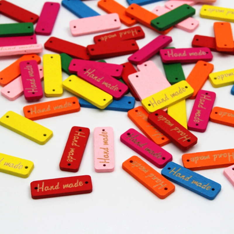 

Mixed Multicolour DIY 100pcs 30*10mm "Handmade" Letter Rectangle Wooden Label Wood Beads Decorative Craft Scrapbooking