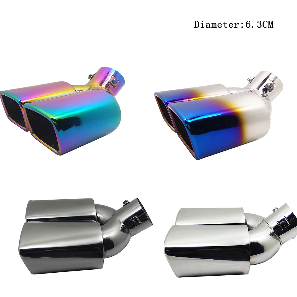 

Car Auto Round Exhaust Muffler Tip Stainless Steel Exhause 1 to 2 Dual Pipe Chrome Trim Modified Car Rear Tail Throat Liner