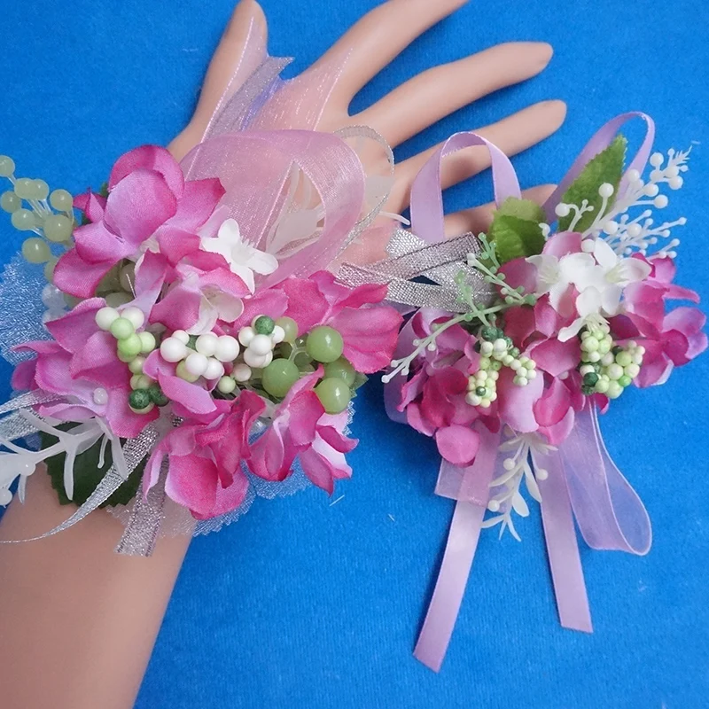 

2pcs/set Wedding Bouquets Silk Hydrange Corsage and Boutonniere For Wedding Bridesmaid Corsage Prom Flower fleurs