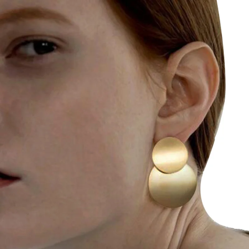 

New Punk Style Gold Color Double Metal Round Coin Dangle Earrings for Women Disc Earrings Exaggerated Earrings Jewelry