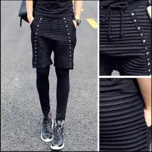 Новые мужские весенние и летние мужские брюки, леггинсы с имитацией двух штанов, леггинсы для певицы, сценические костюмы