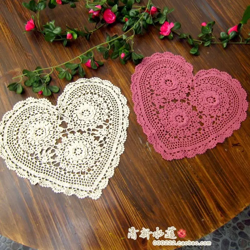 Lace Table Runner Mats Vintage Embroidered Flower Heart Doily Dining Room Decor