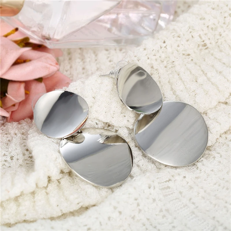 2018 New Korean Women's Fashion Statement Metal Earrings For Women Gold And Silver Jewelry Simple Vintage Dangle Drop Earrings