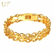 U7 Новые популярные мужские браслеты с концентрированным крестом из нержавеющей стали золотого цвета панк браслет-цепочка мужские ювелирные изделия H1038