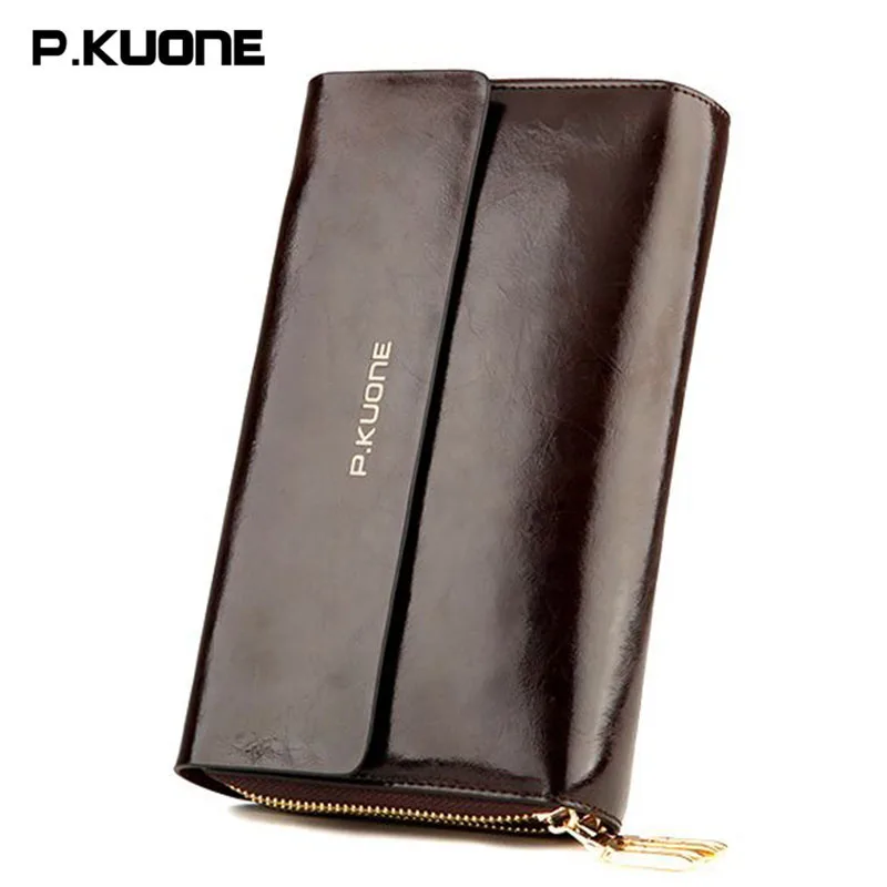 

Hot Salling! Luxury Genuine Leather Men's Clutch Bag High-grade Oil Wax Cowhide Clutch Bags Capacity Business Card Holder Purse