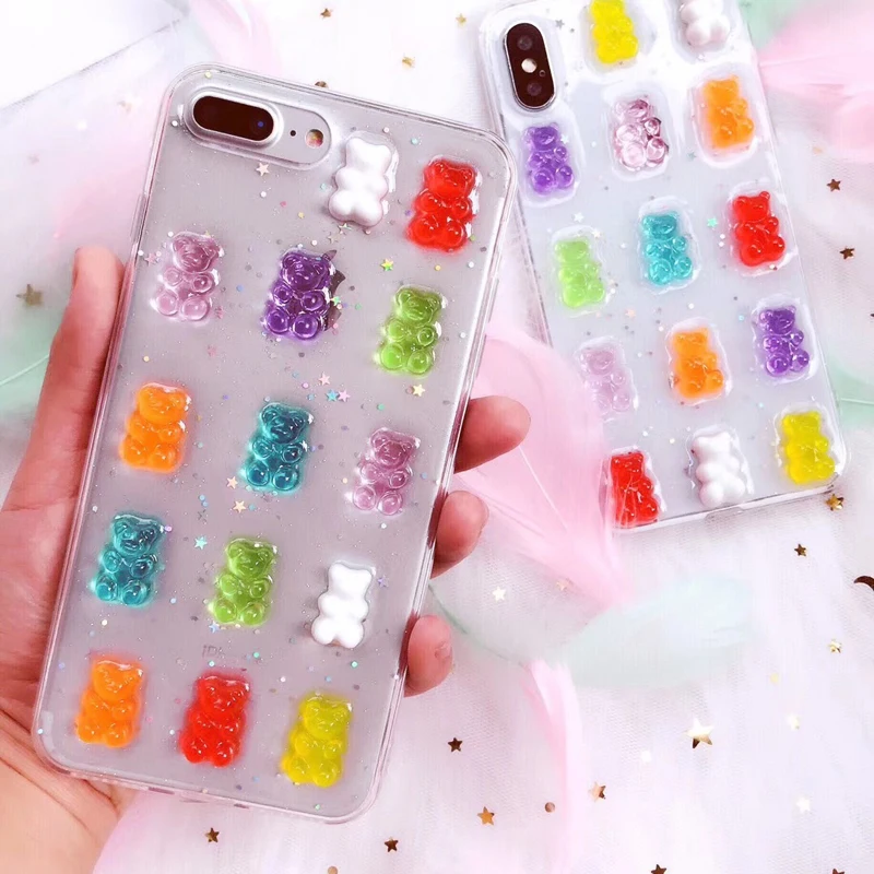 Милые 3D Gummy Bear яркие блестящие мягкие чехлы для телефонов для iPhone X XR XS MAX 7 8 6S plus чехол для samsung galaxy S8 S9 S10 Note