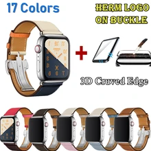 С логотипом кожаный ремешок с пряжкой для часов Apple Watch 44/40 мм сменный Браслет для iWatch 5 ремешок