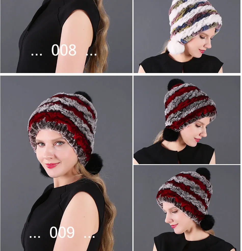 Трехшаровая Шапка-бини с защитой от ушей, женская шапка из кроличьего меха Рекс, осенне-зимние новые утепленные женские шапки с помпоном H7029