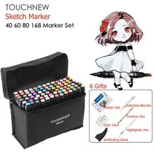 TOUCHNEW 40/60/80/168 Цвет графический маркер для белой доски, набор ручек для набросков, для рисования с двухголовой арт ручки для рисования принадлежностей с 6 подарки