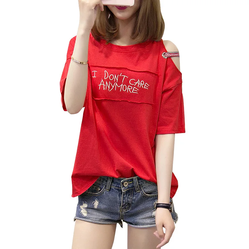 

Womens Summer Tops Tee Shirts Casual Half Sleeve Printed Off Shoulder T-shirt 2019 Cotton Tshirt Women Clothes Poleras De Mujer