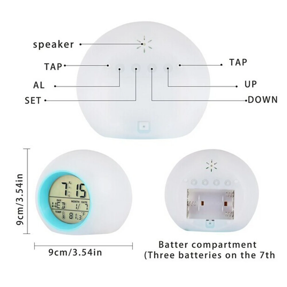Будильник просыпающиеся цифровые часы с 7 цветами изменение пресс-контроль функция повтора для детей Детское украшение для детской спальни
