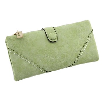 

New Long Women Wallet Messenger bags Handbag Retro Dull Polish Purse Multifunctional-candy green
