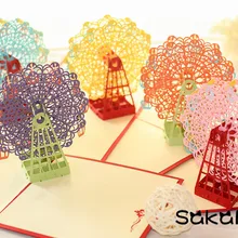 Творческий ручной romatic 3D колесо обозрения открытки пользовательские фестиваль поздравительная открытка ручной работы путешествия Открытка на день рождения goft