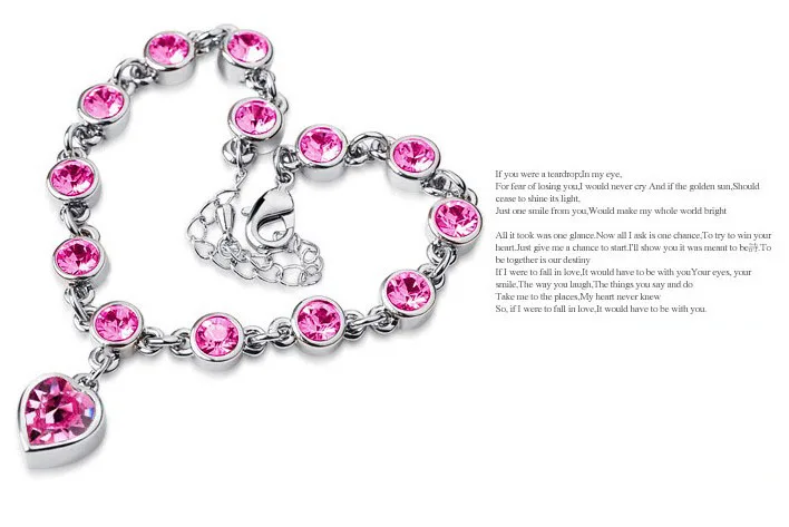 Подарок на день Святого Валентина белый/розовый/синий в Форме Сердца Классический австрийский кристалл браслет в форме сердца Модные женские браслеты ювелирные изделия