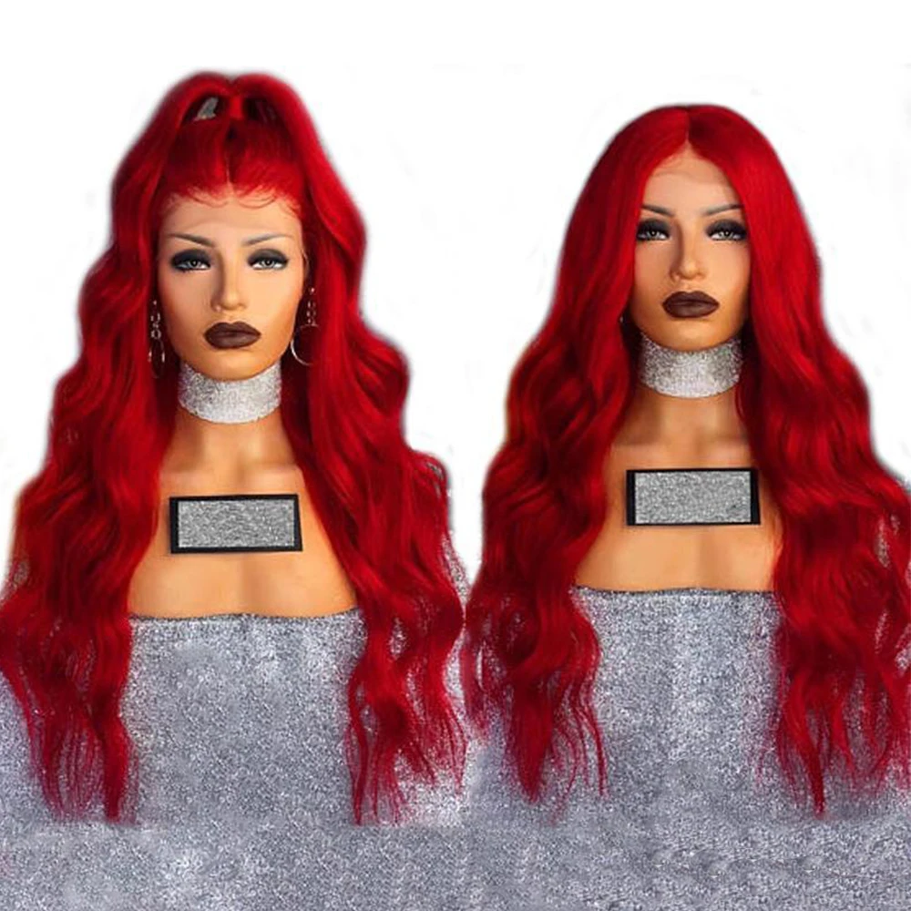 Eversilky Ombre красный парик Синтетические волосы на кружеве человеческих волос парики для Для женщин Бразильский прямые волосы Реми