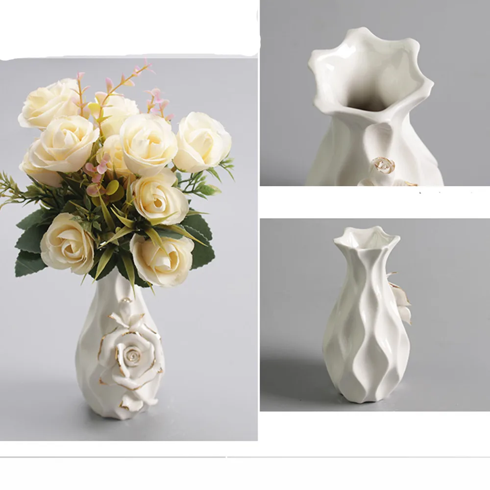 Белые керамические декоративные вазы для цветов с фарфоровыми цветами ручной работы для кухни, стола, дома, офиса, свадьбы, центральным элементом