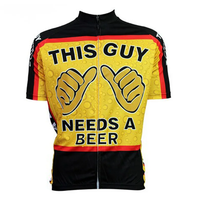 

CUSROO 2019 new novelty cartoon this guy needs a beer men short bicycle cycling jerseys funny tops bike jersey clothing, custom