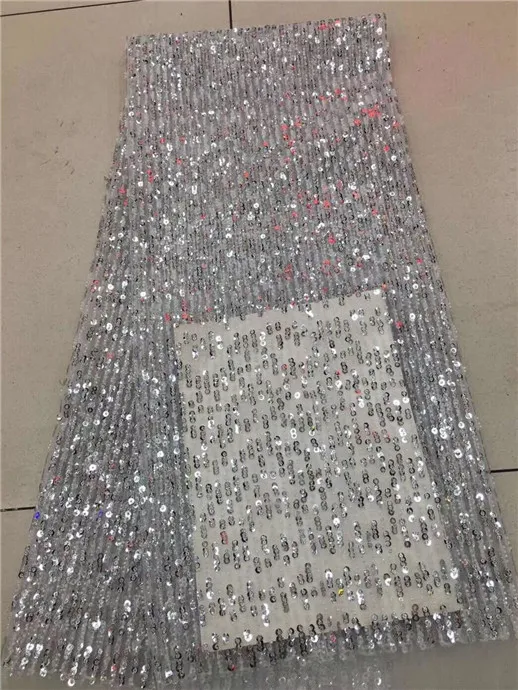 

3d lace fabric for wedding dresses 5yard/lot 3d flower fabric 2017 high quality african lace fabric white with sequins Silver