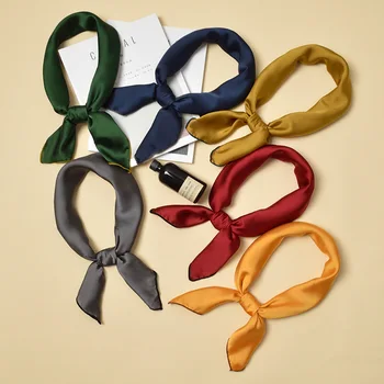 

2019 spring and autumn solid color small scarf female silk scarf simple wild scarf tied bag fashion ladies square scarf