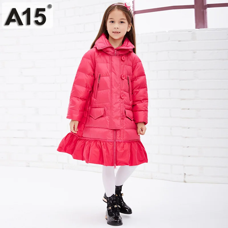 Пуховик для девочек модель года, зимнее толстое Брендовое модное длинное теплое пальто для детей, верхняя одежда с капюшоном для крупных девочек возрастом 8, 10, 14 лет, A15 - Цвет: 12089Rose red