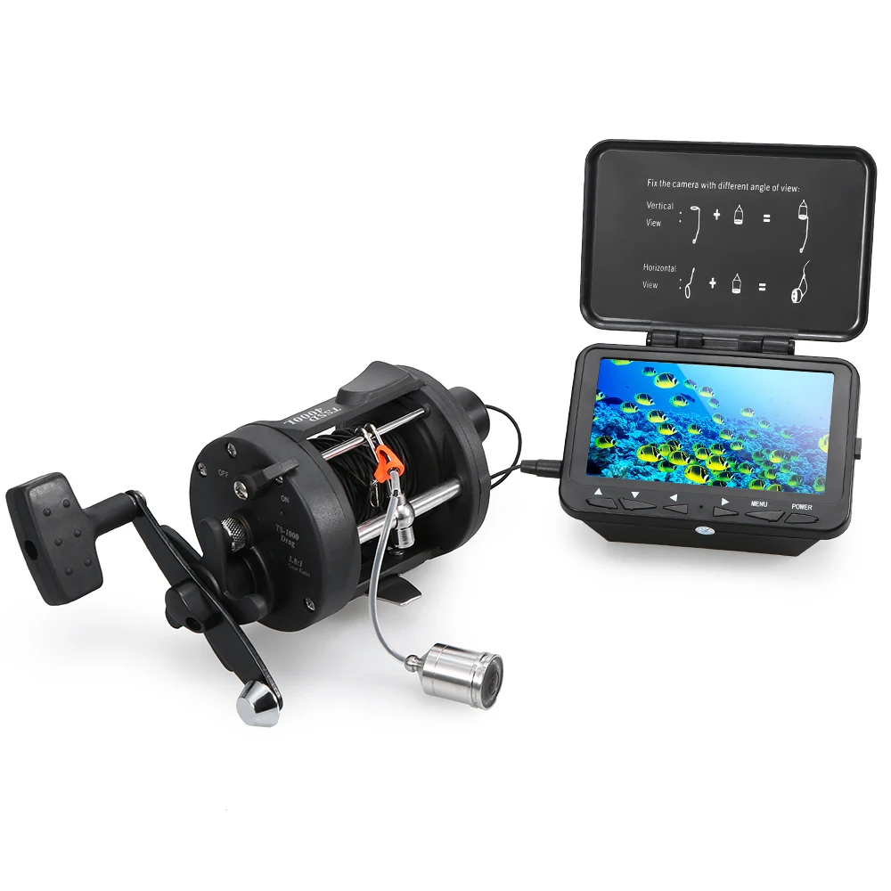 

1000TVL Fish Finder Underwater Ice Fishing Camera with Trolling Reel 4.3" LCD Monitor 8 Infrared IR LEDs Night Vision Camera